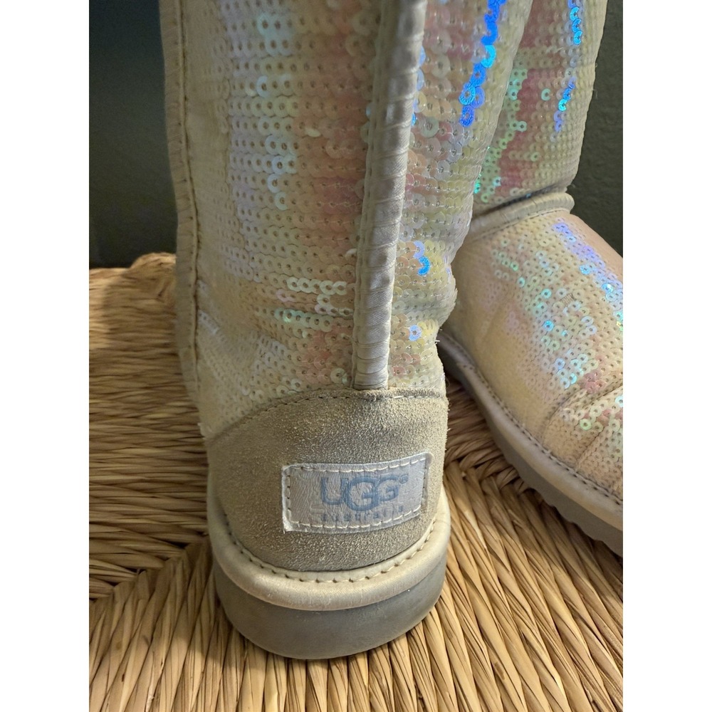 UGG Australia Classic Short Sparkle Sequin Boots Womens Sz 7 Iridescent White - Picture 7 of 11